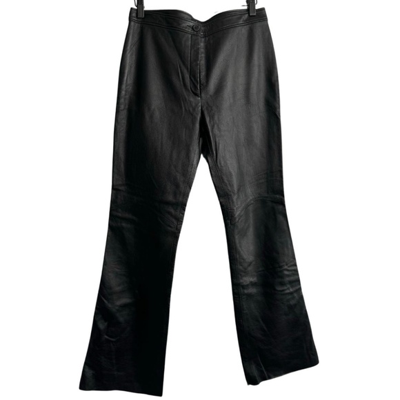 BCBG MAXAZRIA Black Front Button Straight-legged Leather Pants, Size 6 - Picture 1 of 16
